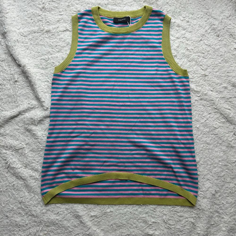 Dokotoo Blue, Green, and Pink Striped Sweater Vest Size Medium
